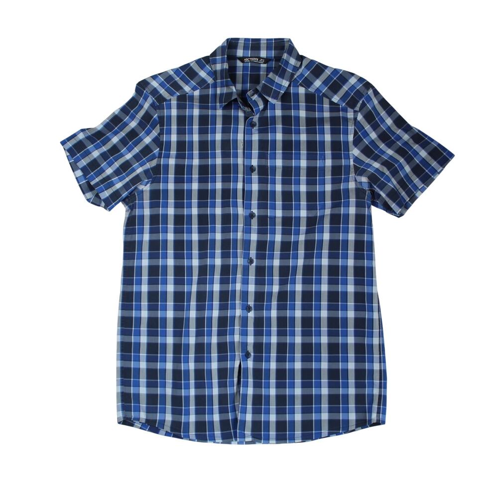 Arc'teryx Brohm Shirt Mens Large Blue Gray Plaid Button Up Hiking Outdoor